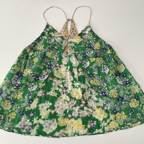 Vintage Rebecca Taylor Y2K Fairy Silk Tank Top Cami Kelly Green Yellow Boho 2 - Picture 4 of 12